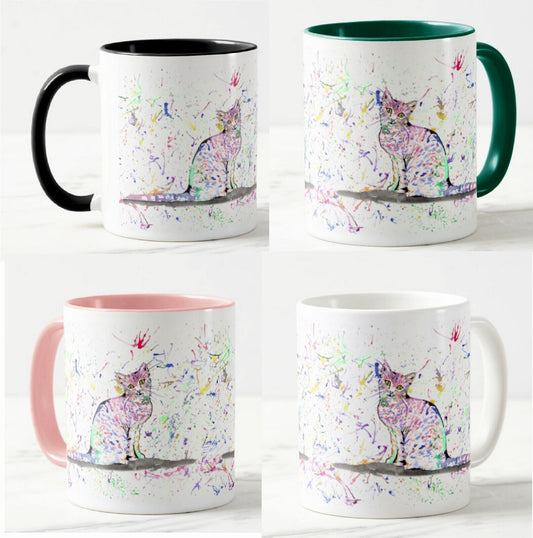 Cat Kitten Cat Feline Animal Watercolour Rainbow Art Coloured Mug Cup
