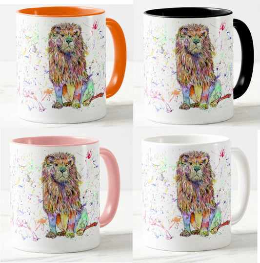 Lion Big Cat Safari Animals Watercolour Art Coloured Mug Cup