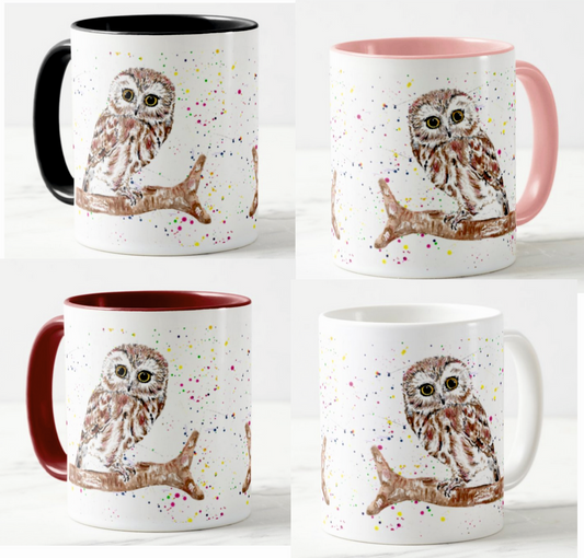 Owl Bird Animal Watercolour  Art Coloured Mug Cup
