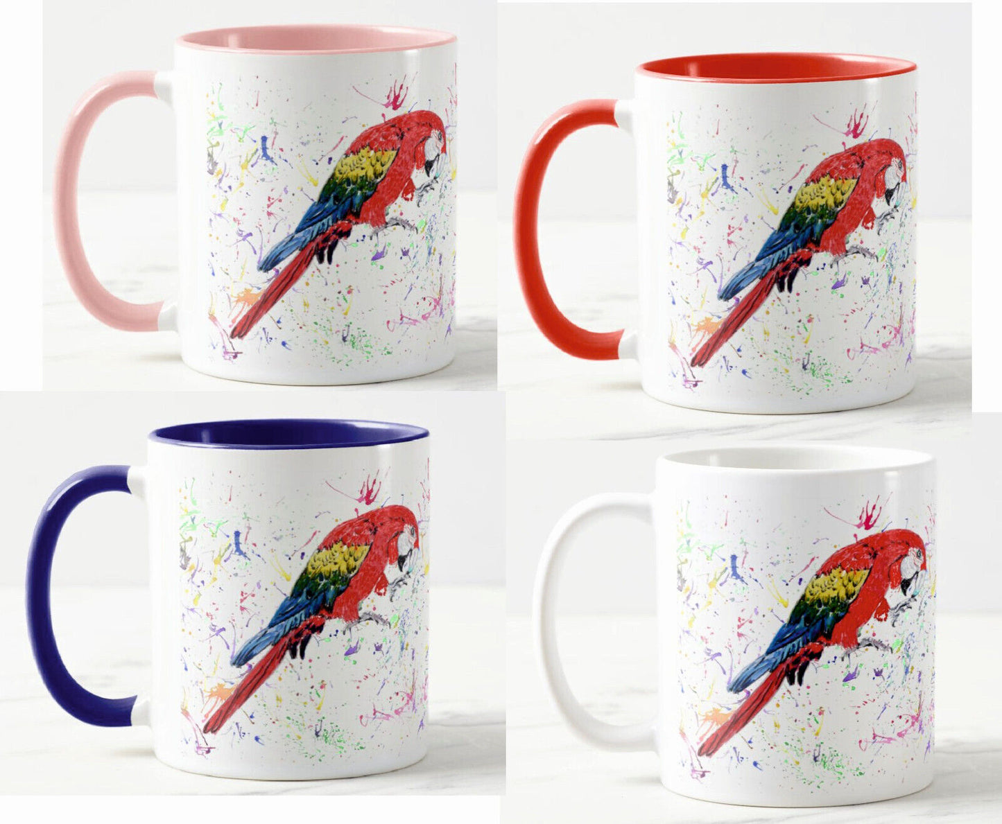 Macaw Parrot Bird Animal Watercolour Rainbow Art Coloured Mug Cup