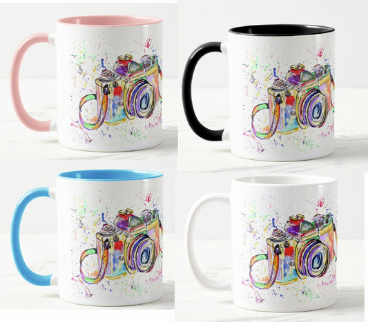 Camera Photograph Photo Watercolour Rainbow Art Coloured Mug Cup