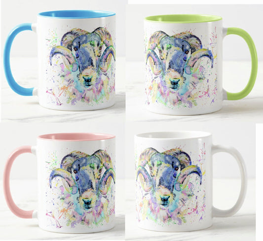 Ram Goat Farm Animals Watercolour Rainbow Art Coloured Mug Cup