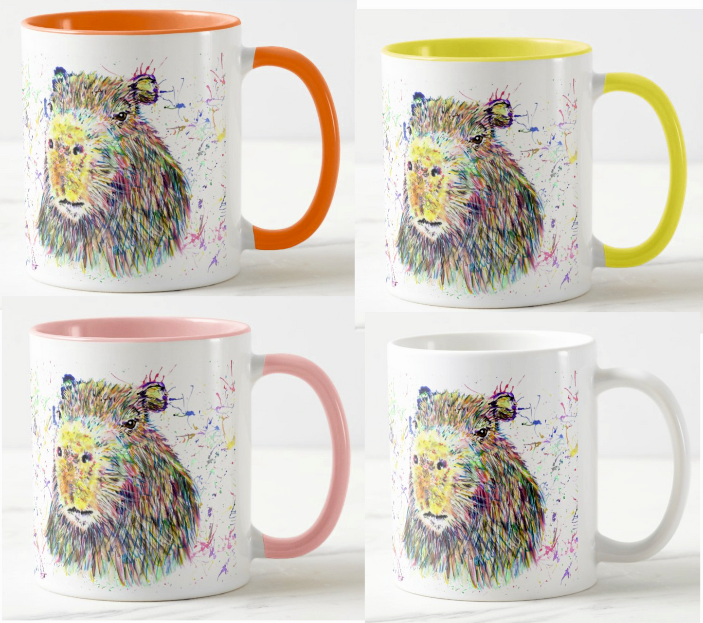 Capybara Large Rodent Pet Animal Watercolour Rainbow Art Coloured Mug Cup