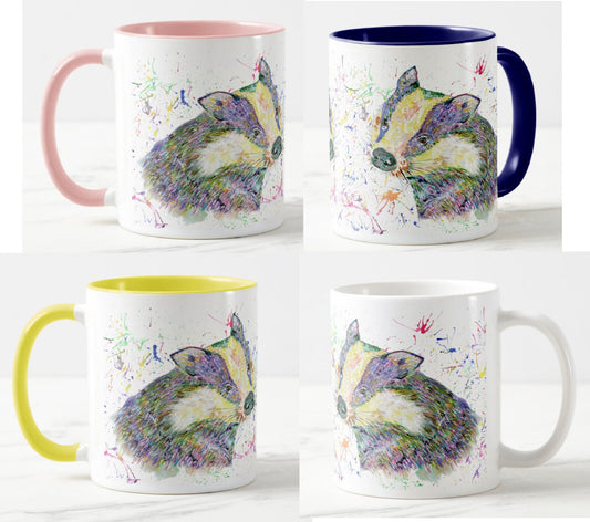 Badger Animals Watercolour Rainbow Art Coloured Mug Cup