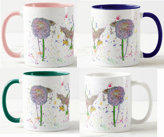 Mouse Mice Flowers Harvest Wildlife Animals Watercolour Rainbow Art Coloured Mug Cup