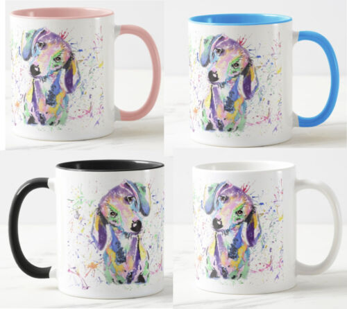 Dachshund Sausage Wierner Dog Pet Animals Watercolour Rainbow Art Coloured Mug Cup