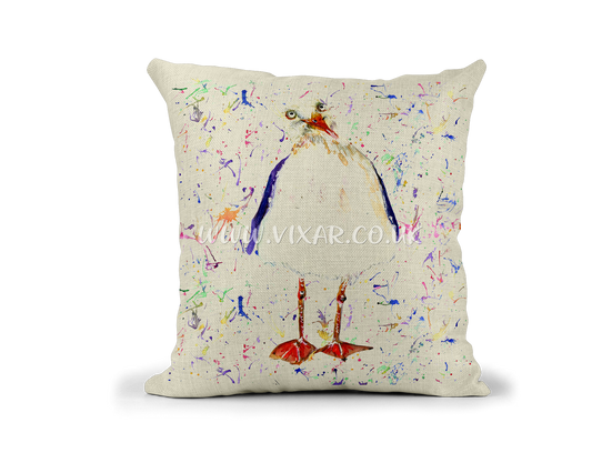 Seagull Beach Seafront Bird animals Watercolour Rainbow Linnen Cushion With filling or cover only, 40x40cm