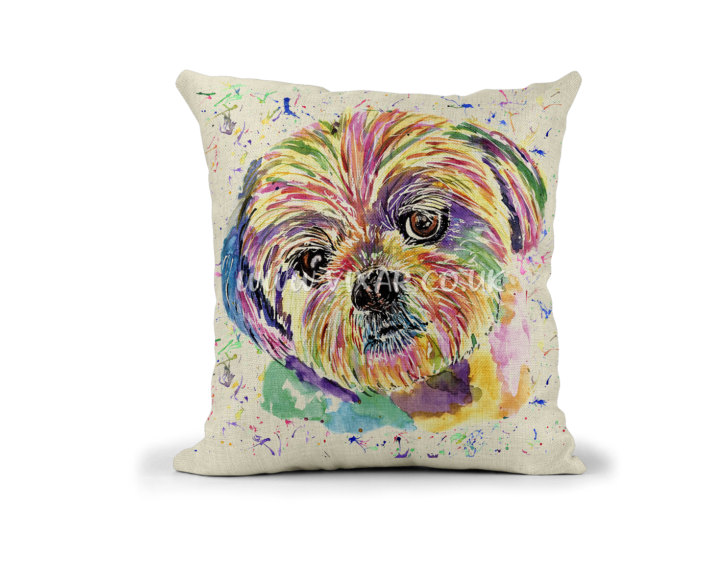 Shih Tzu Dog Pet animals Watercolour Rainbow Linnen Cushion With filling or cover only, 40x40cm