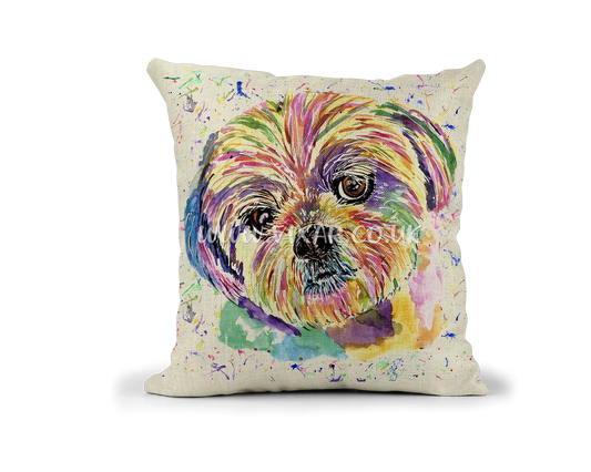 Shih Tzu Dog Pet animals Watercolour Rainbow Linnen Cushion With filling or cover only, 40x40cm