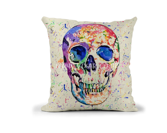 Skull Bone Watercolour Rainbow Linnen Cushion With filling or cover only, 40x40cm