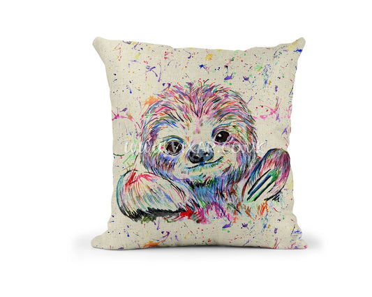 Sloth wildlife animals Watercolour Rainbow Linnen Cushion With filling or cover only, 40x40cm