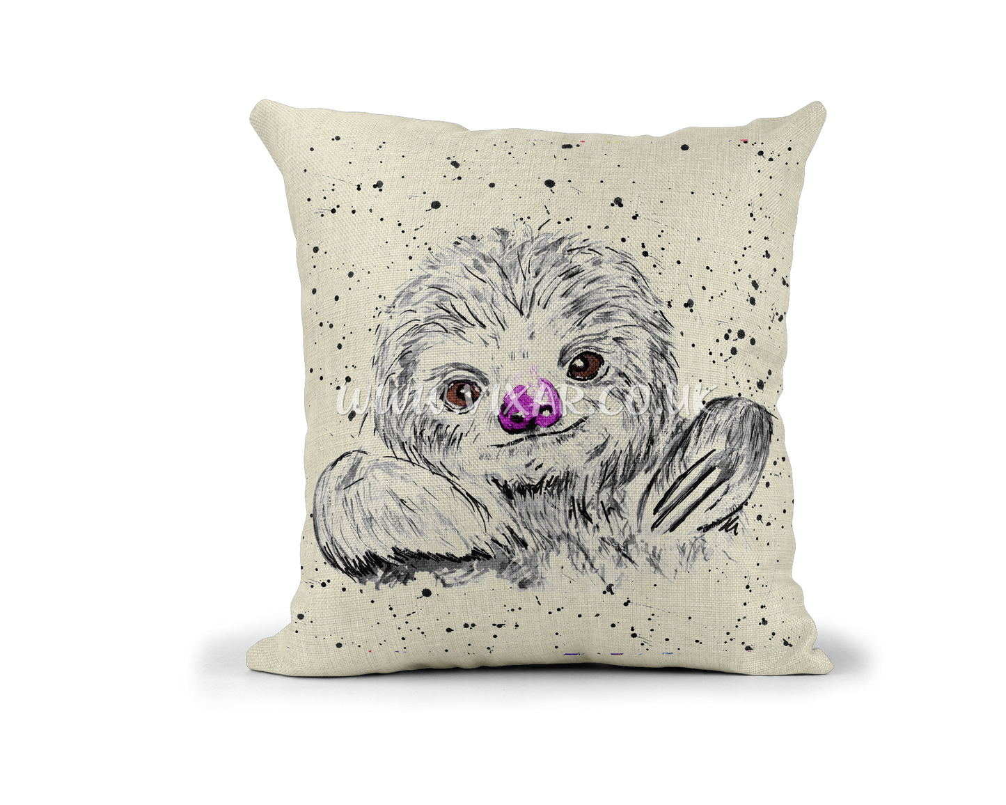 Sloth black - white edition wildlife animals Watercolour Rainbow Linnen Cushion With filling or cover only, 40x40cm