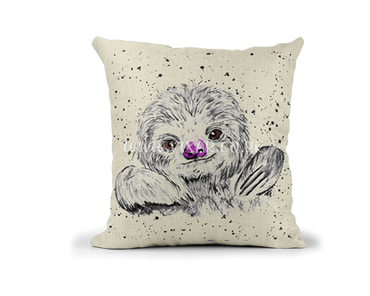 Sloth black - white edition wildlife animals Watercolour Rainbow Linnen Cushion With filling or cover only, 40x40cm