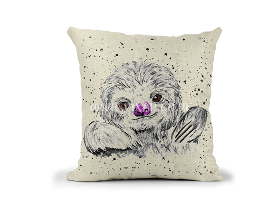 Sloth black - white edition wildlife animals Watercolour Rainbow Linnen Cushion With filling or cover only, 40x40cm