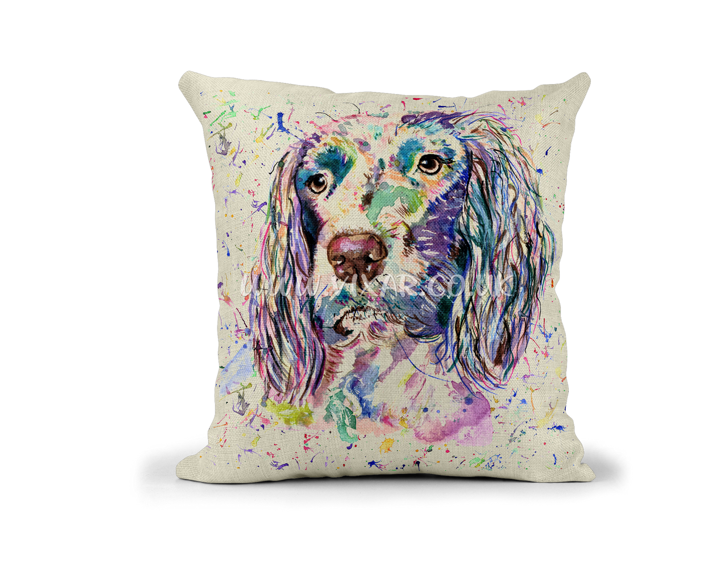 Spaniel Springer Dog Pet animals Watercolour Rainbow Linnen Cushion With filling or cover only, 40x40cm