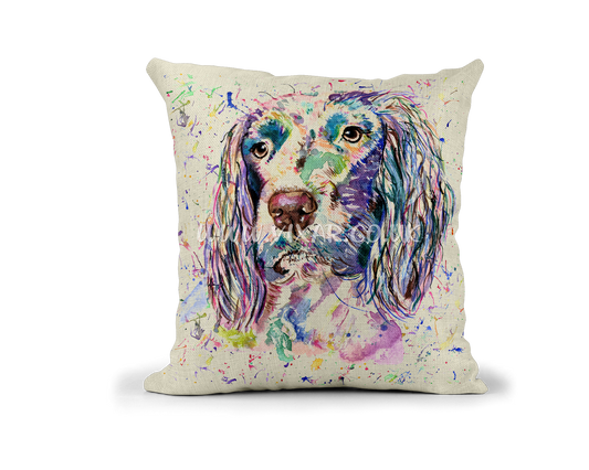 Spaniel Springer Dog Pet animals Watercolour Rainbow Linnen Cushion With filling or cover only, 40x40cm