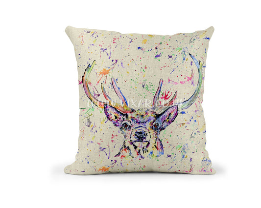 Stag wildlife animals Watercolour Rainbow Linnen Cushion With filling or cover only, 40x40cm