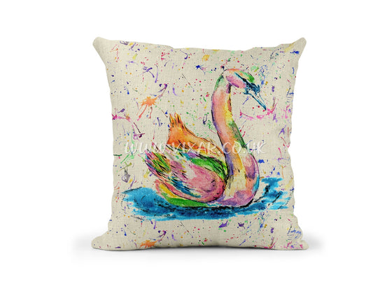 Swan Bird animals Watercolour Rainbow Linnen Cushion With filling or cover only, 40x40cm