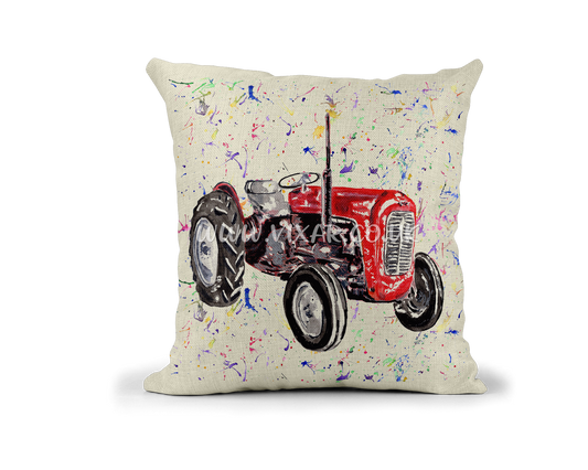 Tractor Truck Dump Farm Watercolour Rainbow Linnen Cushion With filling or cover only, 40x40cm