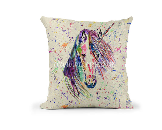 Unicorn Mysticism Legendary Creatures Watercolour Rainbow Linnen Cushion With filling or cover only, 40x40cm