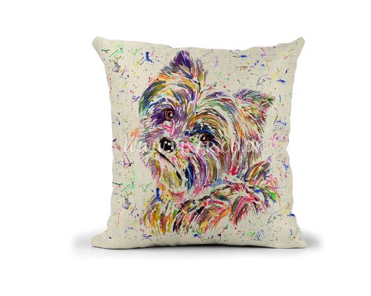 Yorkshire Terrier Yorkie Dog Pet animals Watercolour Rainbow Linnen Cushion With filling or cover only, 40x40cm
