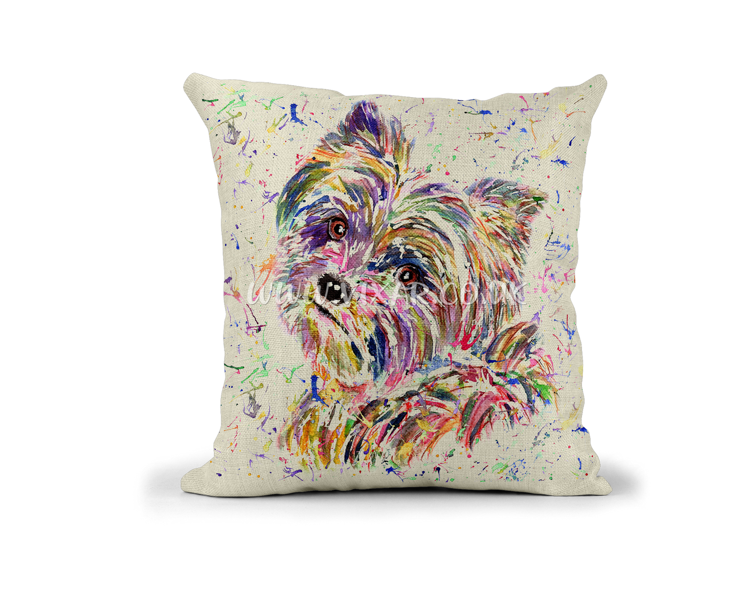 Yorkshire Terrier Yorkie Dog Pet animals Watercolour Rainbow Linnen Cushion With filling or cover only, 40x40cm