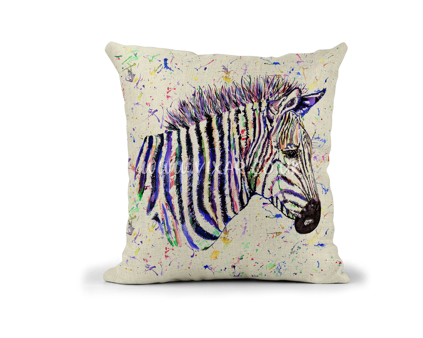 Zebra Watercolour Rainbow Linnen Cushion With filling or cover only, 40x40cm