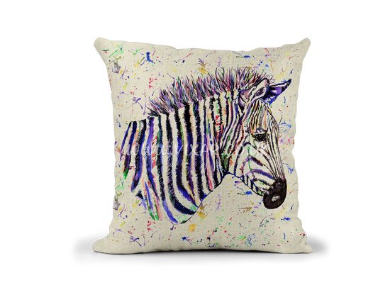 Zebra Watercolour Rainbow Linnen Cushion With filling or cover only, 40x40cm